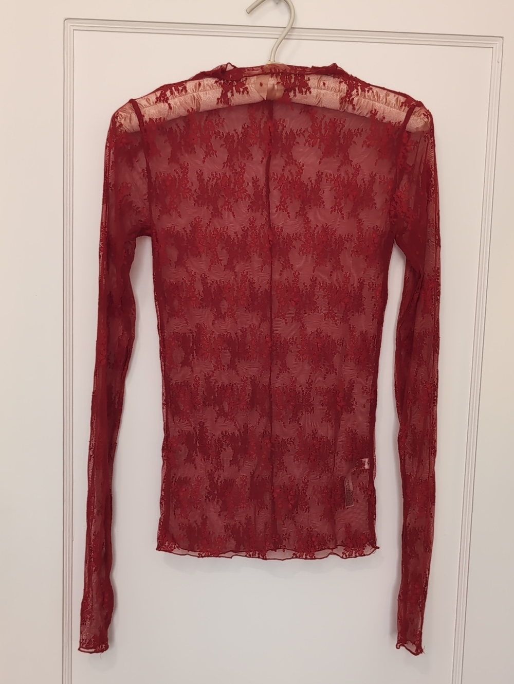 Free People Crimson Sheer Lace Long-Sleeve Tee